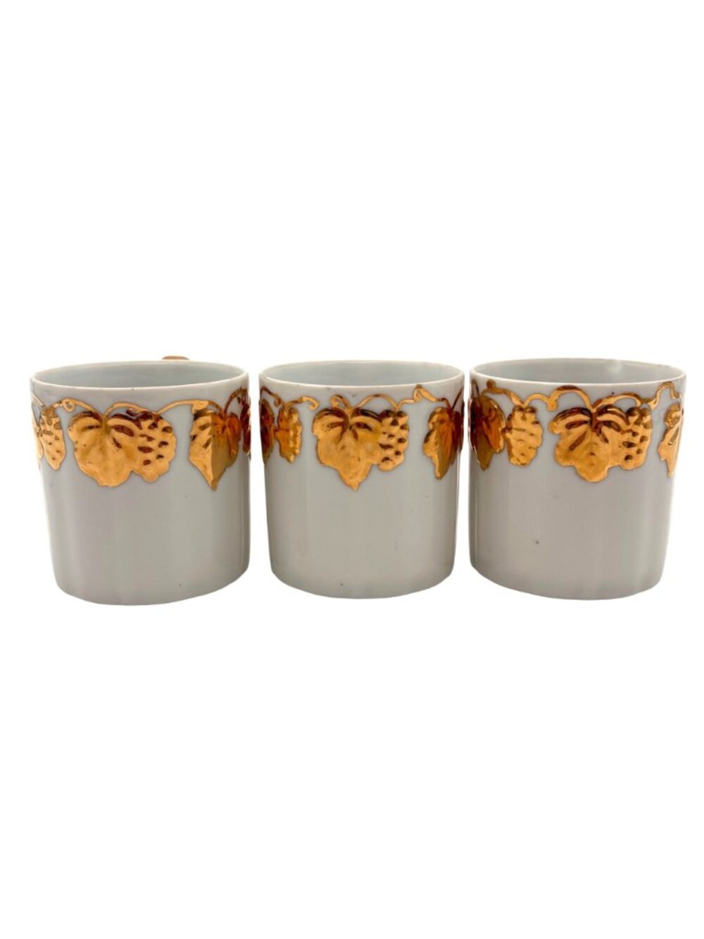 Vintage Porcelain Cup Set Of 3 Gold Handle & Grape Leaf Pattern Signed WM Sharp - Picture 5 of 16